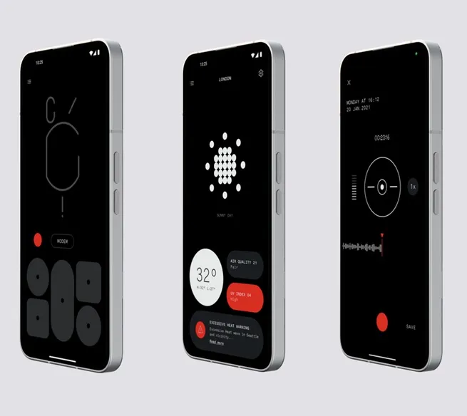 The Nothing Glyph Composer, Weather and Recorder applications. Source: [[https://brunoviegas.com/nothing-native-apps|brunoviegas.com]]